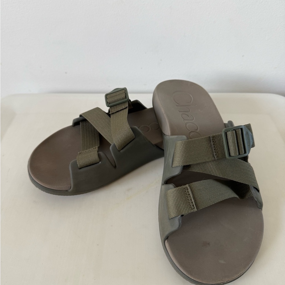 Chacos Men's Olive Green Grey Slide Sandals Adjustable Straps Slip On Size 9